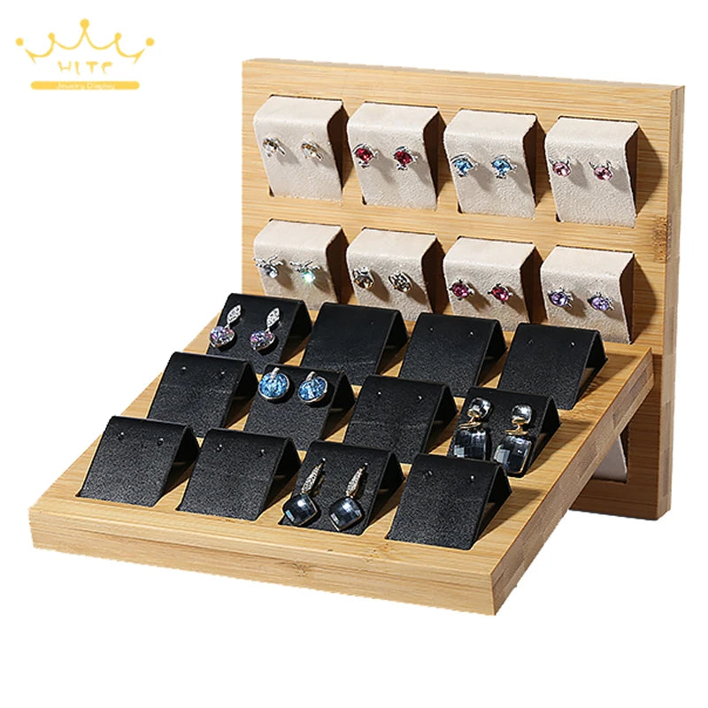 Bamboo Wood Earrings Display Bracket Jewelry Display Tray Earrings Display Shelf Jewelry Tray