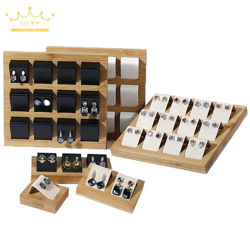 Bamboo Wood Earrings Display Bracket Jewelry Display Tray Earrings Display Shelf Jewelry Tray