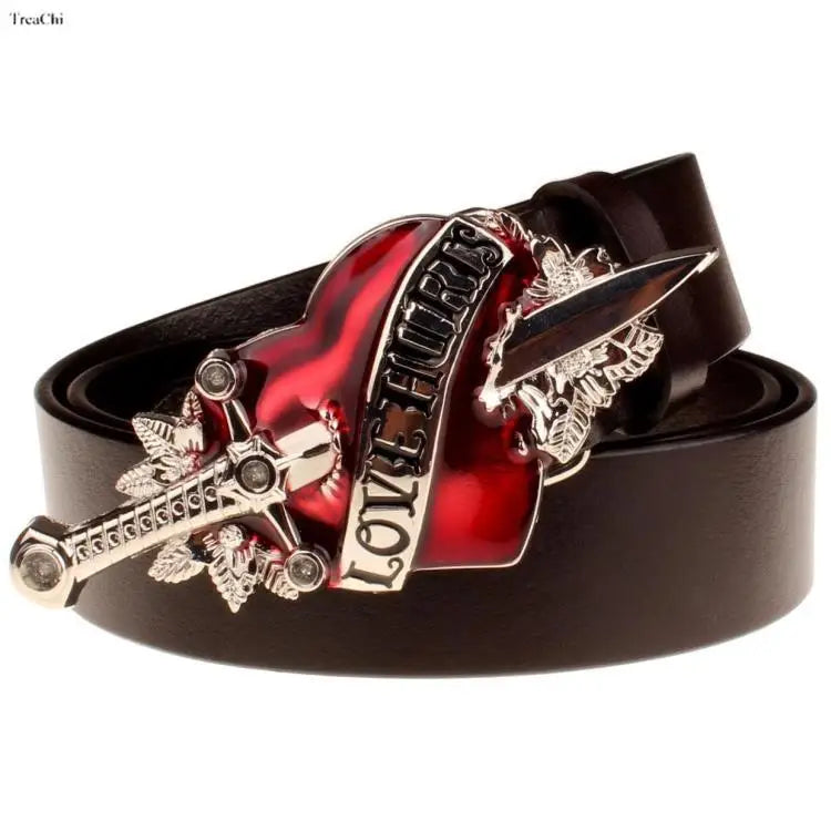 High Fashion Leather Belt Arrow Heart Love Metal Buckle Waistband Jeans Belts for Women & Man Decorative Rock Hip Hop