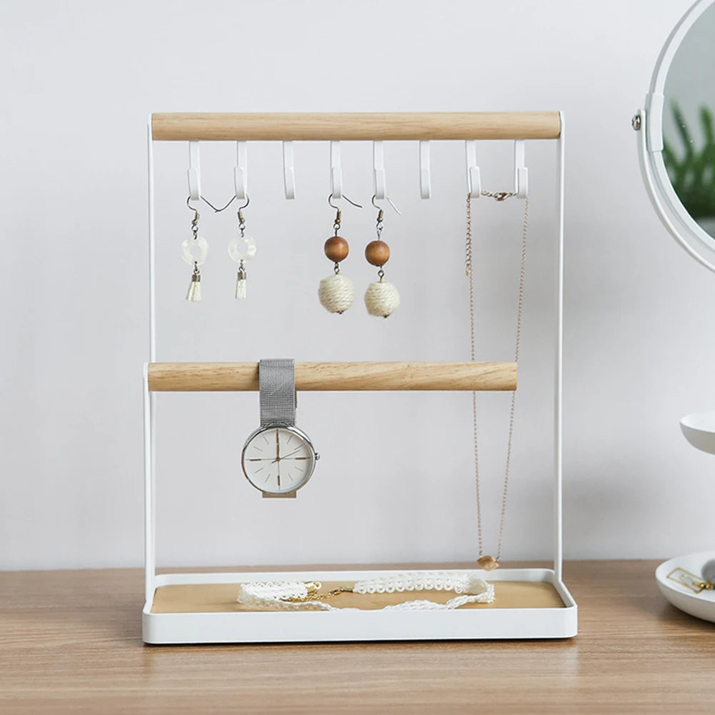 Wooden Jewelry Stand Desk Holder Hanging Necklace Bracelet Ring Watch Storage Organizer Ear Studs Pendant Rack Display Organizer