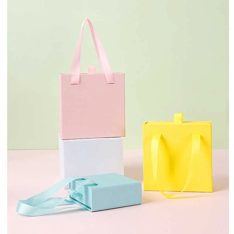 10Pcs/lot New Year Party Gift Box Earring Ring Jewelry Packaging Box Wedding Ribbon Handle Drawer Case Necklace Bracelet Holder