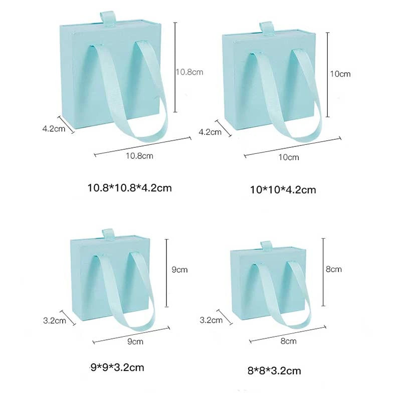 10Pcs/lot New Year Party Gift Box Earring Ring Jewelry Packaging Box Wedding Ribbon Handle Drawer Case Necklace Bracelet Holder