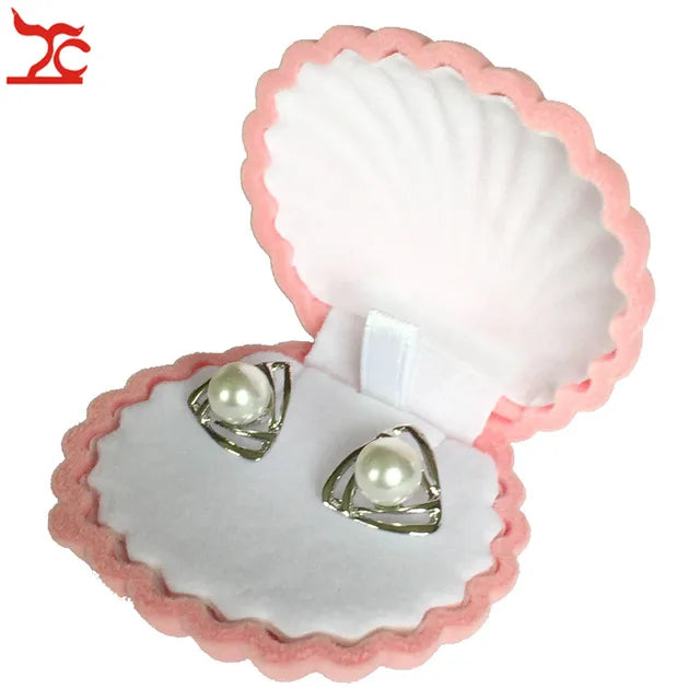 Bulk sale 10Pcs Cute Shell Shape Velvet Earring Case Engagement Party Necklace Pendant Jewelry Display Storage Wedding Gift Box