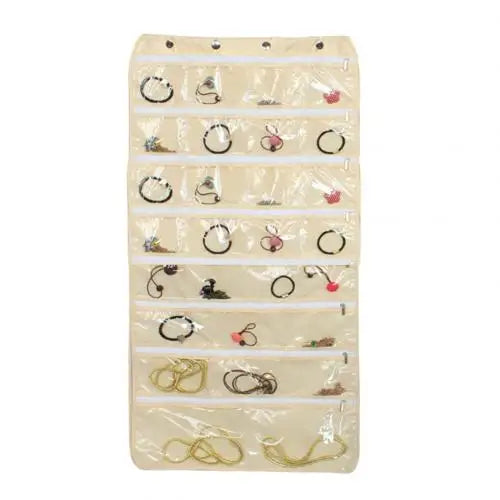 Multifunctional Jewelry Holder Necklace Jade Hanging Zipper Hanger Transparent Double Sided 56-Pocket with 28 Pockets Per Side