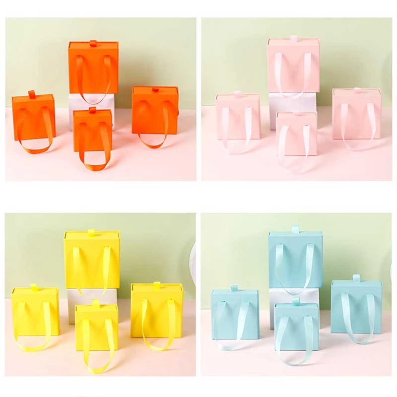 10Pcs/lot New Year Party Gift Box Earring Ring Jewelry Packaging Box Wedding Ribbon Handle Drawer Case Necklace Bracelet Holder