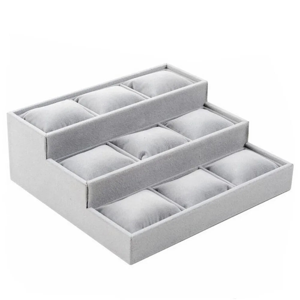 High Grade Pu White Display Plate Watch Bracelet Ring Gray Velvet Tray Black Watch Display Frame Organizer Earring Storage