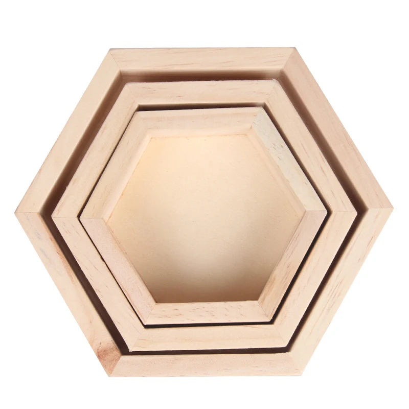 3pcs/1pc Wood Jewelry Storage Boxes Bracelet Necklace Display Tray Plate Hexagon Wooden Cases Organizer Dishes Tray