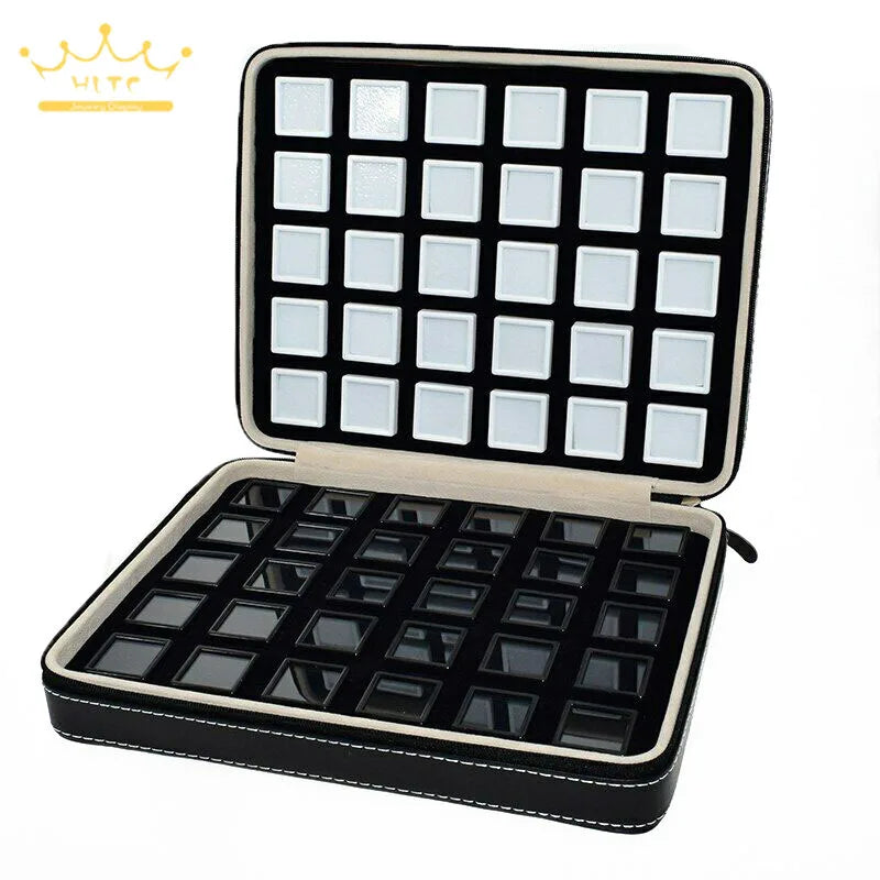 PU Leather Gem Box Insert Storage Display Portable Gemstone Travel Zip Bag Diamond Showing Box Business Jewelry Packaging