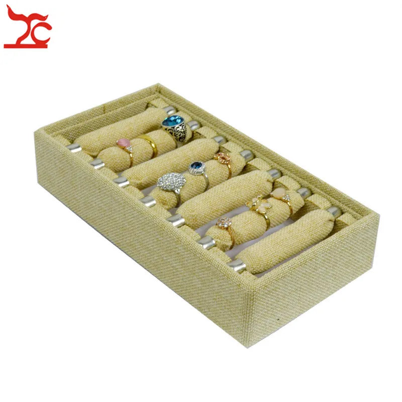Detachable 7 Bars Ring Jewelry Display Box Velvet Diamond Ring Storage Case Convenient Linen Ring Holder Showcase Tray Holder