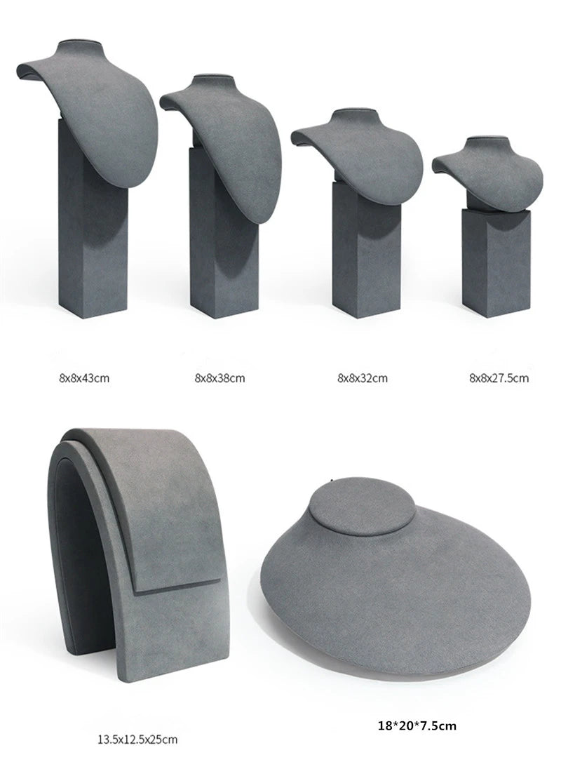 Gray Microfiber Model Portrait Jewelry Display Stand Window Jewelry Props Necklace Pendant Display Stand Set Jewlery Organizer