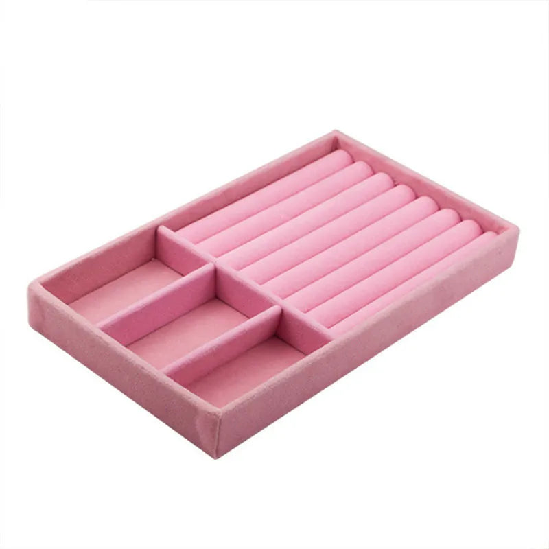 Velvet Jewelry Box Organizer Ring Stud Slot Bar Tray Chain Earring Cufflink Holder Accessorie Bague Bijoux Jewelry Display Box