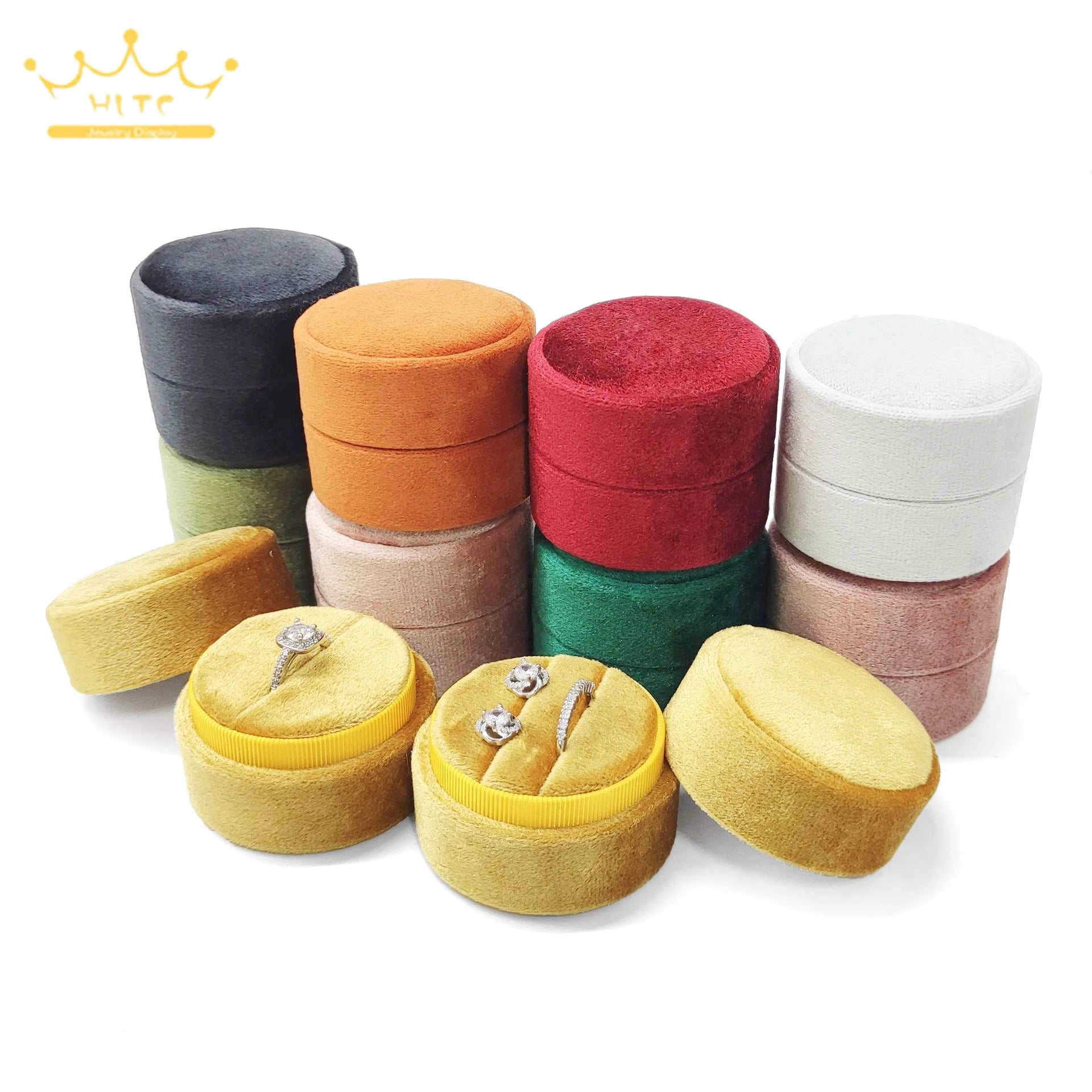 Luxury Round Velvet Jewelry Earring Ring Display Case Box Storage Organizer Holder Gift Packaging Box Portable Travel Wedding