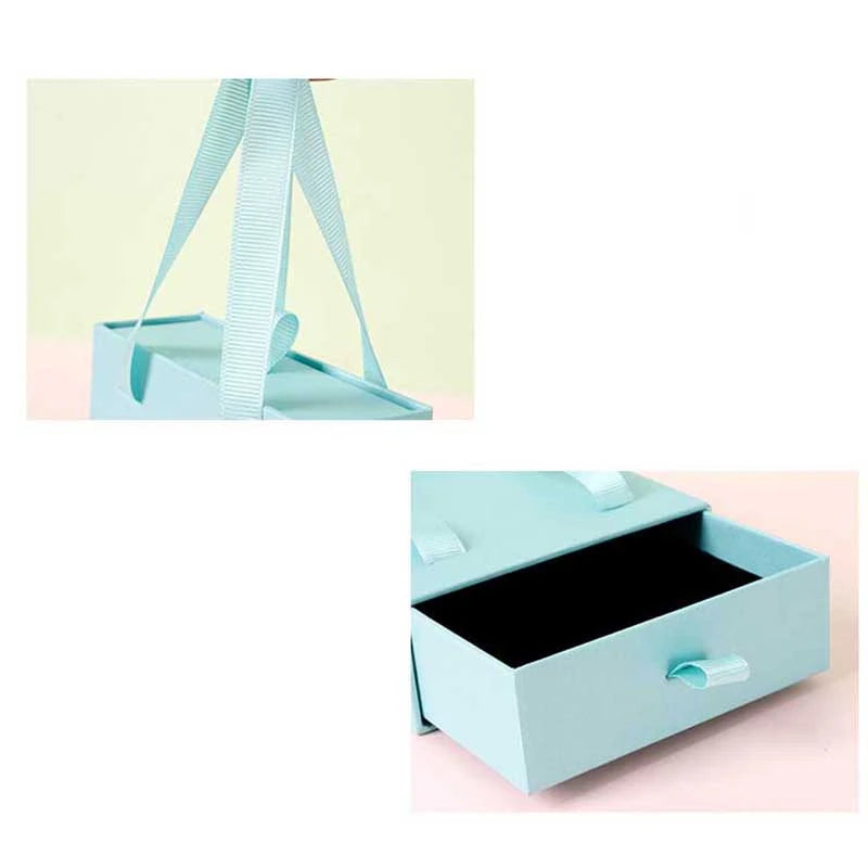 10Pcs/lot New Year Party Gift Box Earring Ring Jewelry Packaging Box Wedding Ribbon Handle Drawer Case Necklace Bracelet Holder