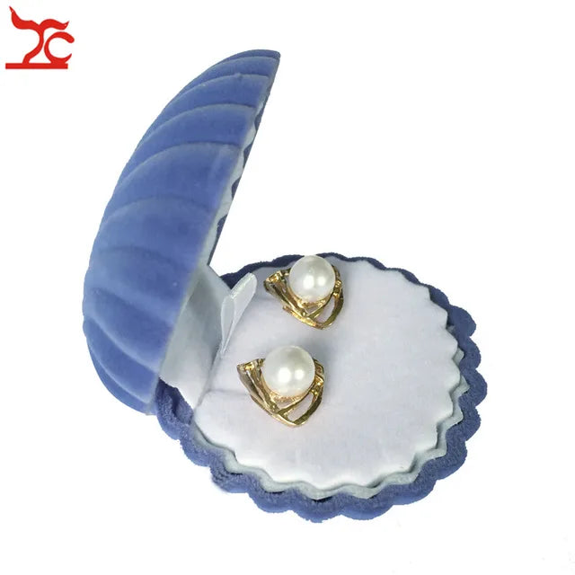 Bulk sale 10Pcs Cute Shell Shape Velvet Earring Case Engagement Party Necklace Pendant Jewelry Display Storage Wedding Gift Box