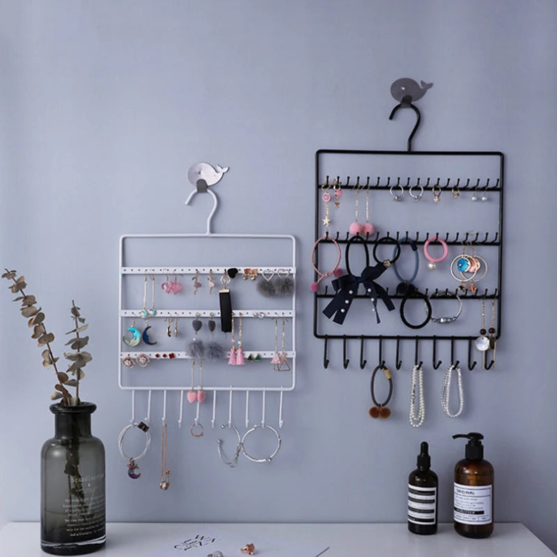 Capacity 66 Holes And 10 Hooks Jewelry Organizer Rack Stand Display Holder Wall Earring Stud Necklace Key Hanging Storage Holder