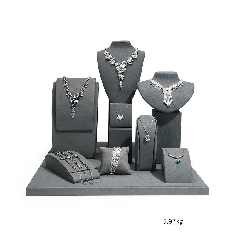 Gray Microfiber Model Portrait Jewelry Display Stand Window Jewelry Props Necklace Pendant Display Stand Set Jewlery Organizer