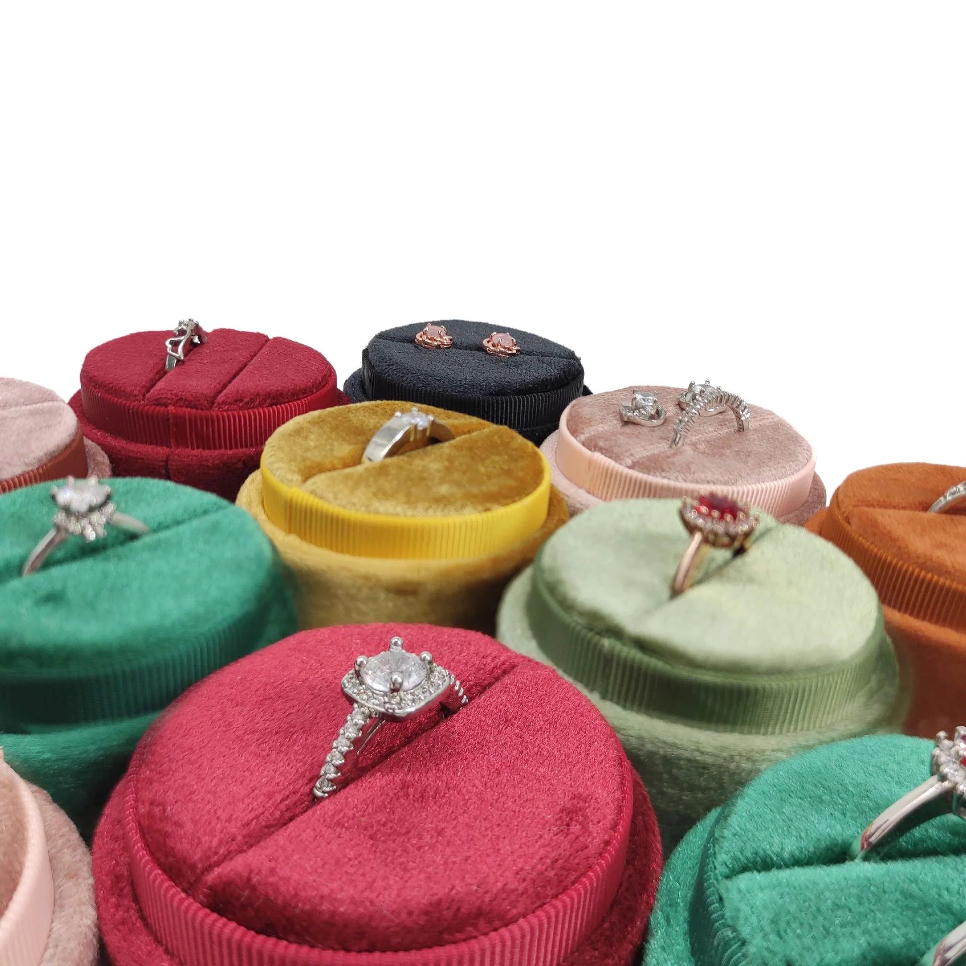 Luxury Round Velvet Jewelry Earring Ring Display Case Box Storage Organizer Holder Gift Packaging Box Portable Travel Wedding
