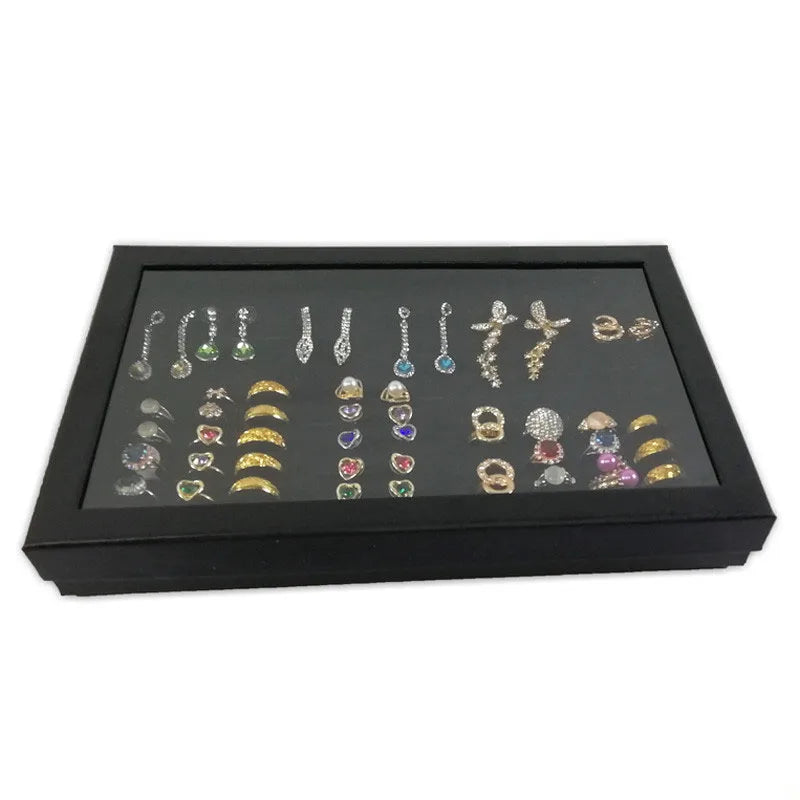 Practical 100 Slot Rings Display Tray Ring Organizer Show Case Jewelry Earrings Holder Storage Box with Transparent Top