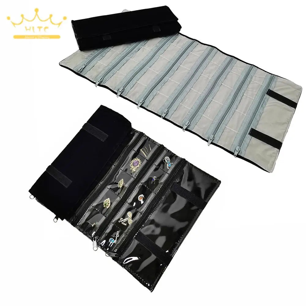 Jewelry Roll Bag Zipper 40 Pocket Jewelry Storage Organizer Holder Earring Bag Pouch Display Transparent for Small Accessories