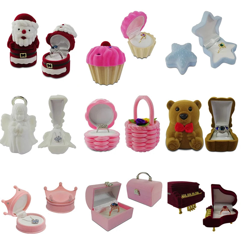 Lovely Ring Boxes Jewelry Organizer Earrings Rings Storage Case Creative Velvet Small Gift Box Mini Container