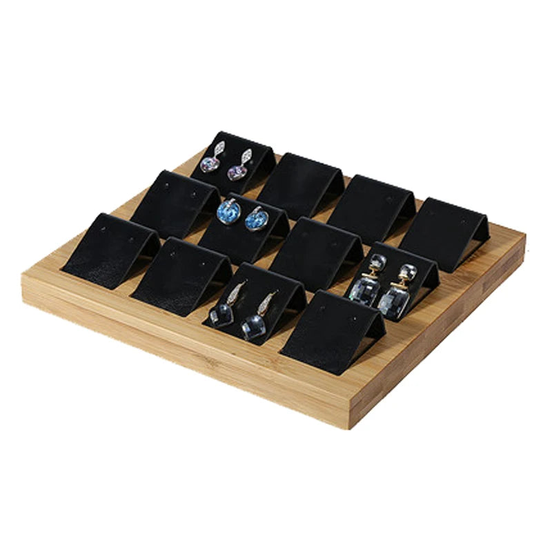 Bamboo Wood Earrings Display Bracket Jewelry Display Tray Earrings Display Shelf Jewelry Tray