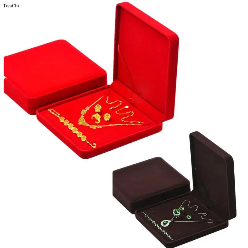 Red Velvet Jewelry Gift Boxes Ring Necklace Earring Packaing Box Bracelet Storage Case Chain Organizer Tray Window Showcases