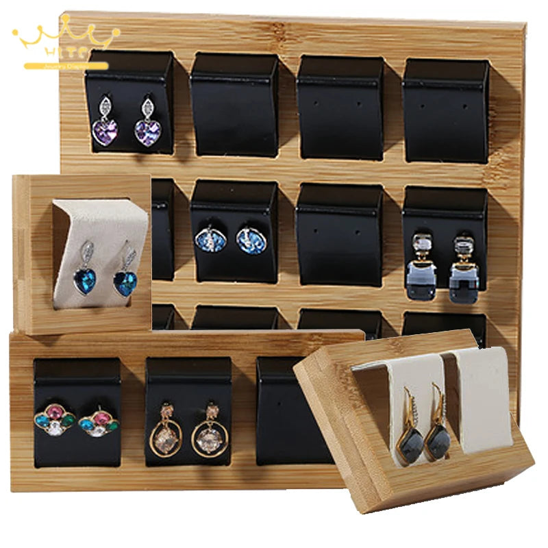 Bamboo Wood Earrings Display Bracket Jewelry Display Tray Earrings Display Shelf Jewelry Tray