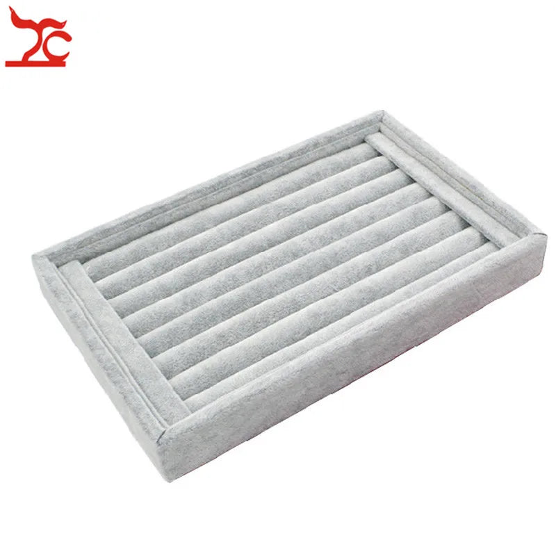 Velvet Jewelry Box Organizer Ring Stud Slot Bar Tray Chain Earring Cufflink Holder Accessorie Bague Bijoux Jewelry Display Box
