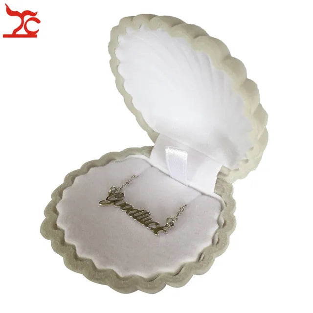 Bulk sale 10Pcs Cute Shell Shape Velvet Earring Case Engagement Party Necklace Pendant Jewelry Display Storage Wedding Gift Box