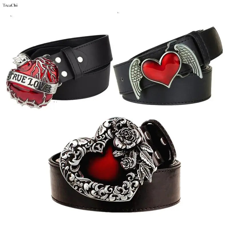 High Fashion Leather Belt Arrow Heart Love Metal Buckle Waistband Jeans Belts for Women & Man Decorative Rock Hip Hop