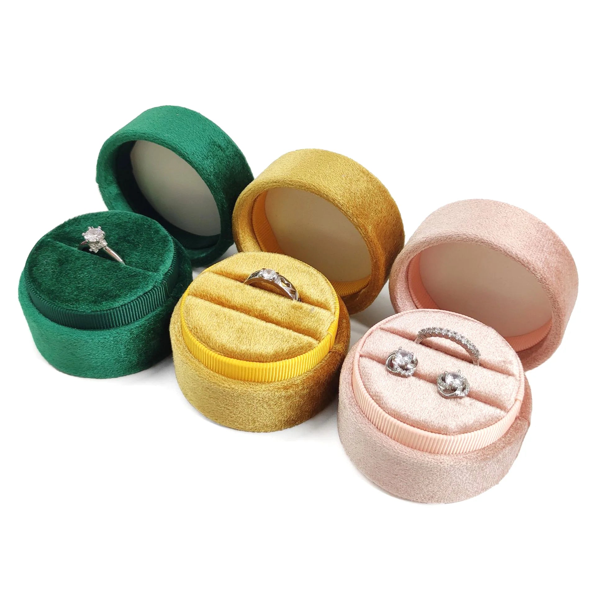 Luxury Round Velvet Jewelry Earring Ring Display Case Box Storage Organizer Holder Gift Packaging Box Portable Travel Wedding