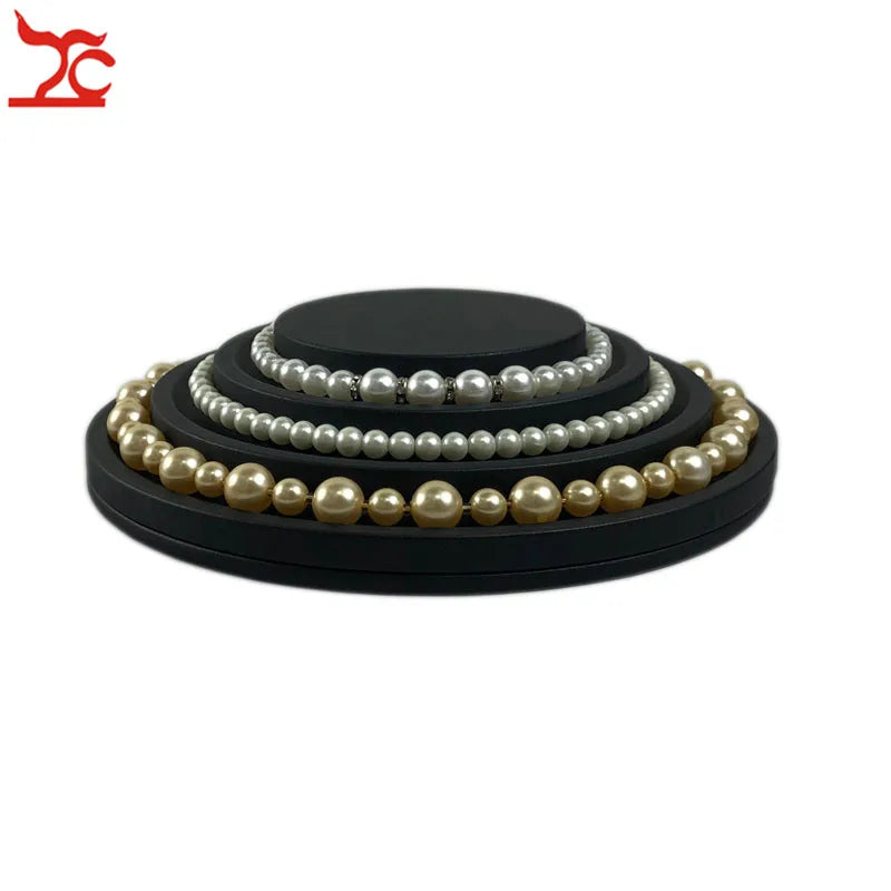 New Creative Round Bead Necklace Jewelry Display Holder Stand 3Layer Luxury PU Pear Emerald Necklace Display Organizer Rack Tray