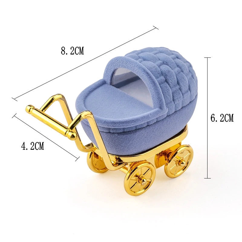 Lovely Baby Carriage Design Necklace Earring Jewelry Packaging Box Velvet Wedding Ring Gift Box Holder Case for Girl Friend