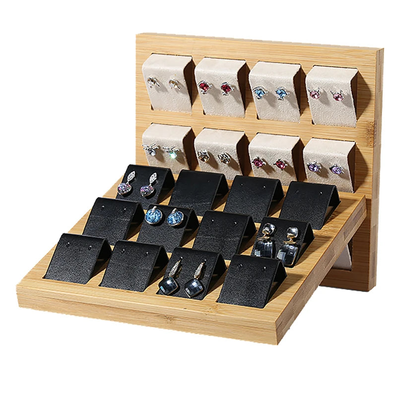 Bamboo Wood Earrings Display Bracket Jewelry Display Tray Earrings Display Shelf Jewelry Tray