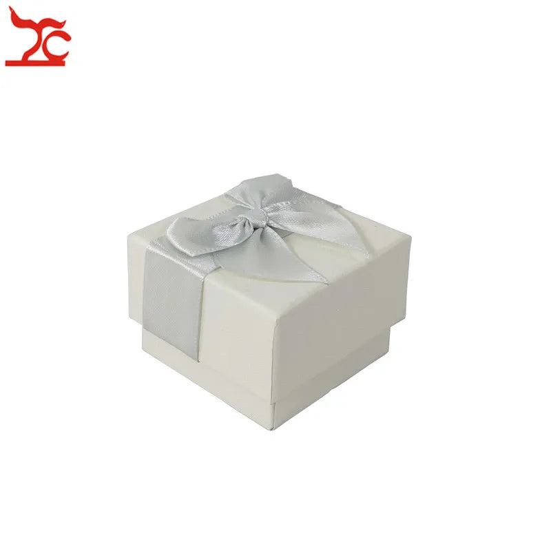 Fashion Color Paper Jewelry Gift Box Pink White Blue Ring Storage Organizer Gift Ribbon Box 5*5*3.8cm Wholesale 24Pcs/lot