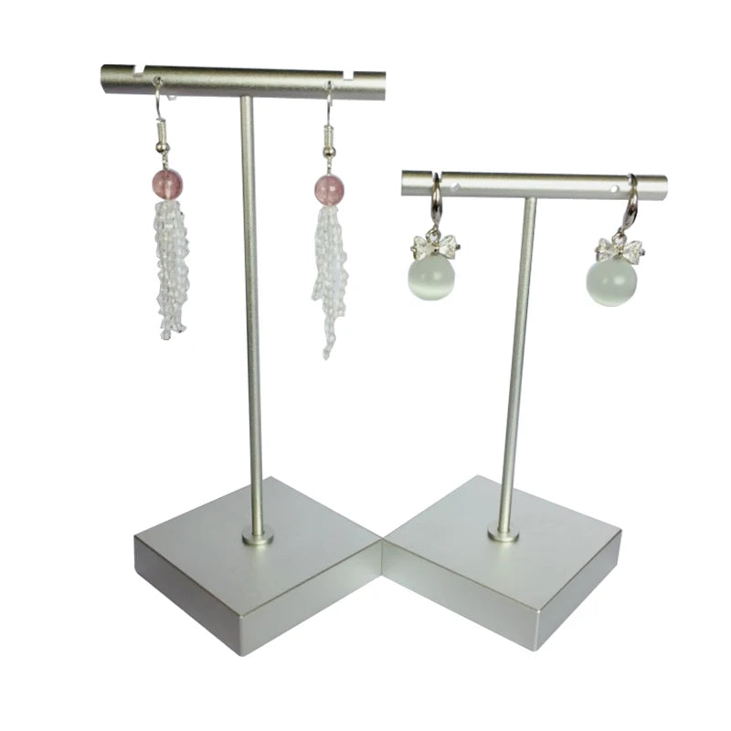 Luxury Gold Silver Stainless Steel T-Shaped Earring Display Stand Jewelry Earring Holder for Jewelry Store Window Showcase