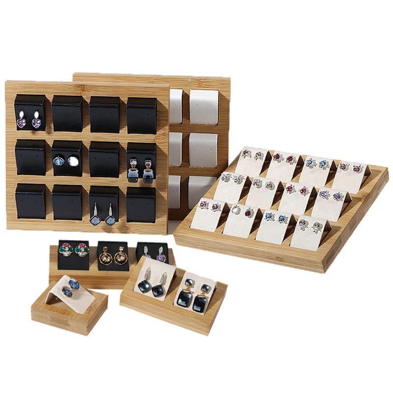 Bamboo Wood Earrings Display Bracket Jewelry Display Tray Earrings Display Shelf Jewelry Tray