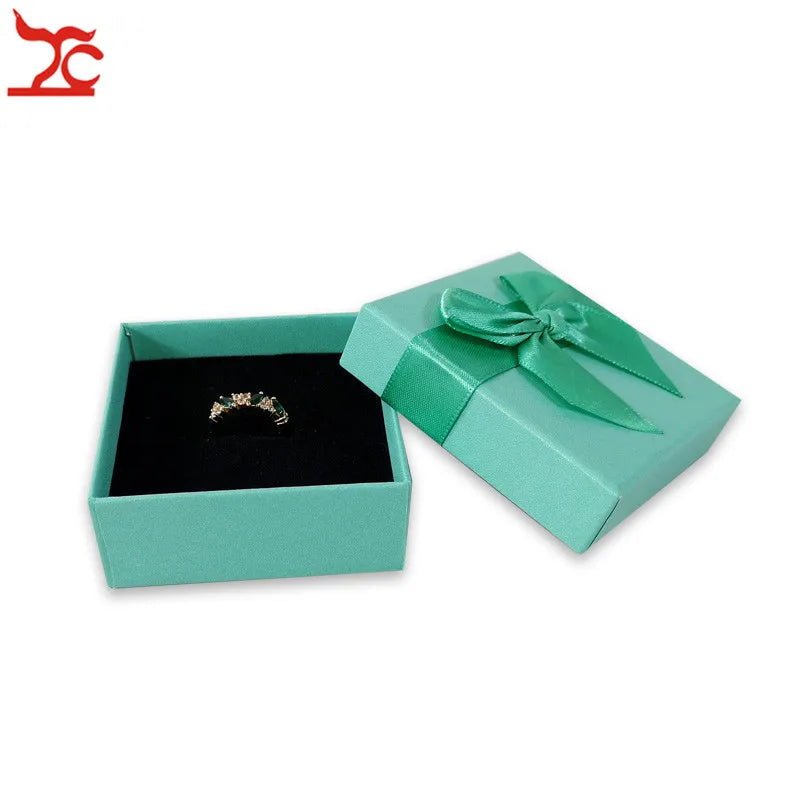 20Pcs/lot Pink Paper Jewelry Box Green White Earring Necklace Storage Organizer Gift Ribbon Ring Box 7.5*7.5*3cm Wholesale