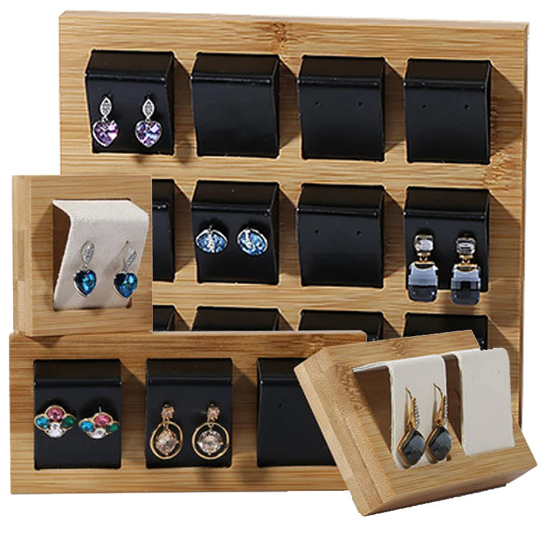 Bamboo Wood Earrings Display Bracket Jewelry Display Tray Earrings Display Shelf Jewelry Tray
