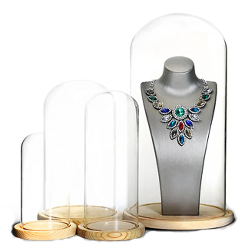 Jewelry Prop Window Display Rack Decoration Transparent Dust-proof plastic Cover Solid Wood Base Jewelry Shop Dedicated