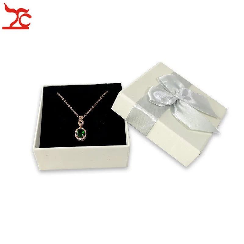 20Pcs/lot Pink Paper Jewelry Box Green White Earring Necklace Storage Organizer Gift Ribbon Ring Box 7.5*7.5*3cm Wholesale