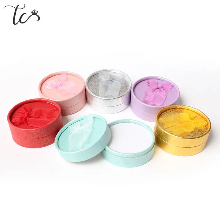 Jewelry Display Box Cardboard Necklace Earrings Ring Box Round Packaging Gift Box with Sponge Ribbon Wholesales 12/24pcs/Lot
