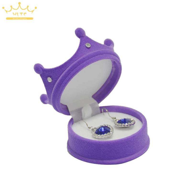 50pcs/lot Ring Display Crown Box Ear Stud Necklace Jewelry Case Container Wedding Velvet Ring Gift Case Earrings Storage
