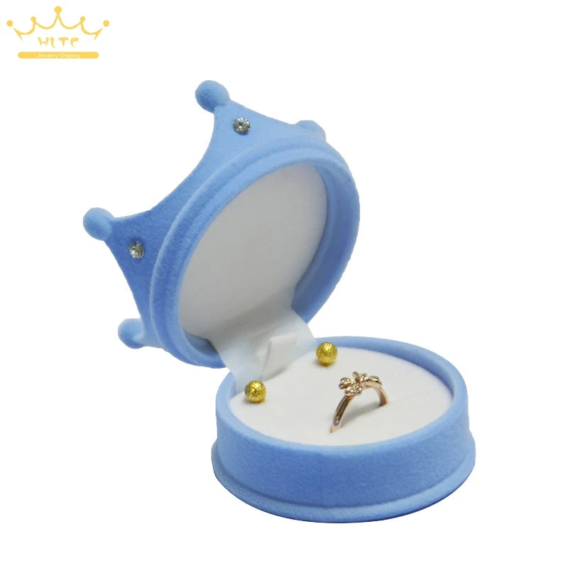 50pcs/lot Ring Display Crown Box Ear Stud Necklace Jewelry Case Container Wedding Velvet Ring Gift Case Earrings Storage