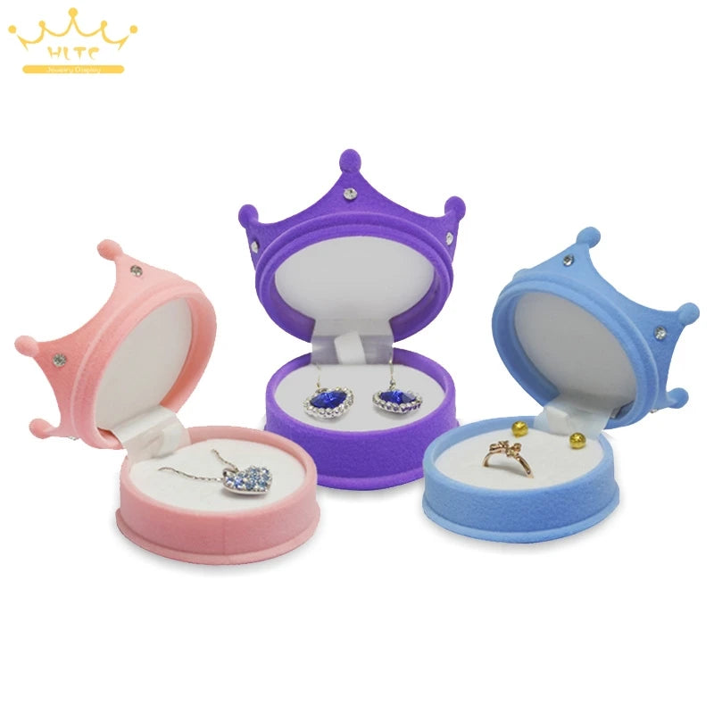 50pcs/lot Ring Display Crown Box Ear Stud Necklace Jewelry Case Container Wedding Velvet Ring Gift Case Earrings Storage