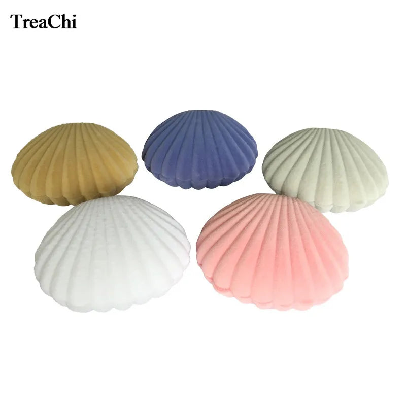 10Pcs Cute Shell Shape Velvet Engagement Wedding Party Gift Case 5 Colors Earring Necklace Pendant Jewelry Display Storage Box
