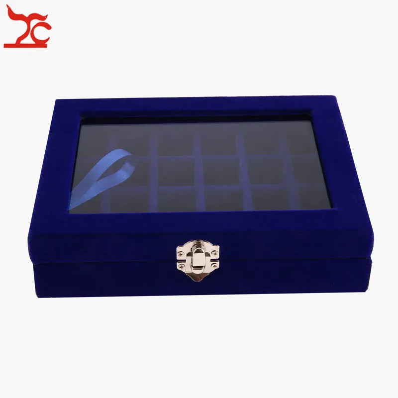 Glass Lid 24 Grids Velvet Jewelry Rind Joyeros Display Organizer Holder Case Women Makeup Storage de joyas Casket Multi Colors