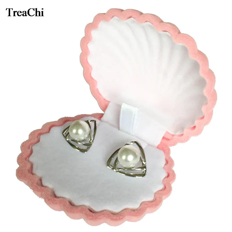 10Pcs Cute Shell Shape Velvet Engagement Wedding Party Gift Case 5 Colors Earring Necklace Pendant Jewelry Display Storage Box