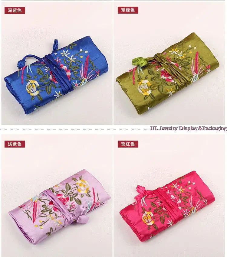 Satin Jewelry Roll Earring Bangle Holder Storage Pack Bag Travel Ring Necklace Jewellery Pouch Organizer Mix Colors