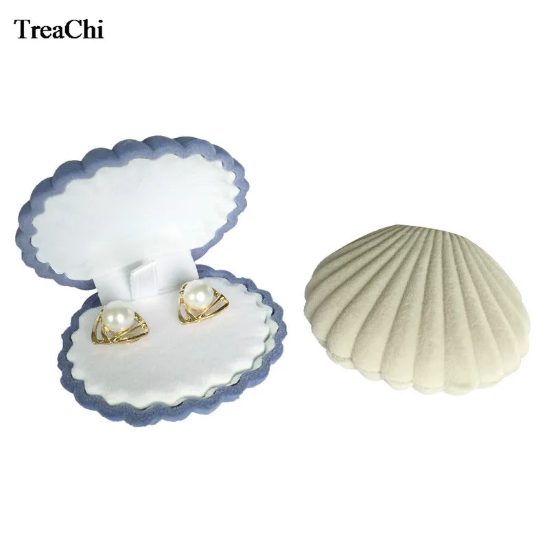 10Pcs Cute Shell Shape Velvet Engagement Wedding Party Gift Case 5 Colors Earring Necklace Pendant Jewelry Display Storage Box